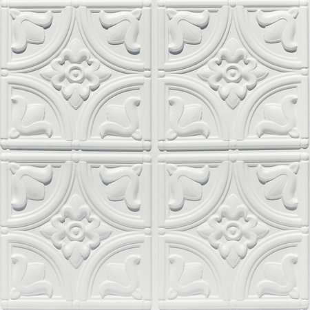 FROM PLAIN TO BEAUTIFUL IN HOURS Tiny Tulips Faux Tin/ PVC 24-in x 24-in White Matte Textured Surface-mount Ceiling Tile, 10PK 148wm-24x24-10